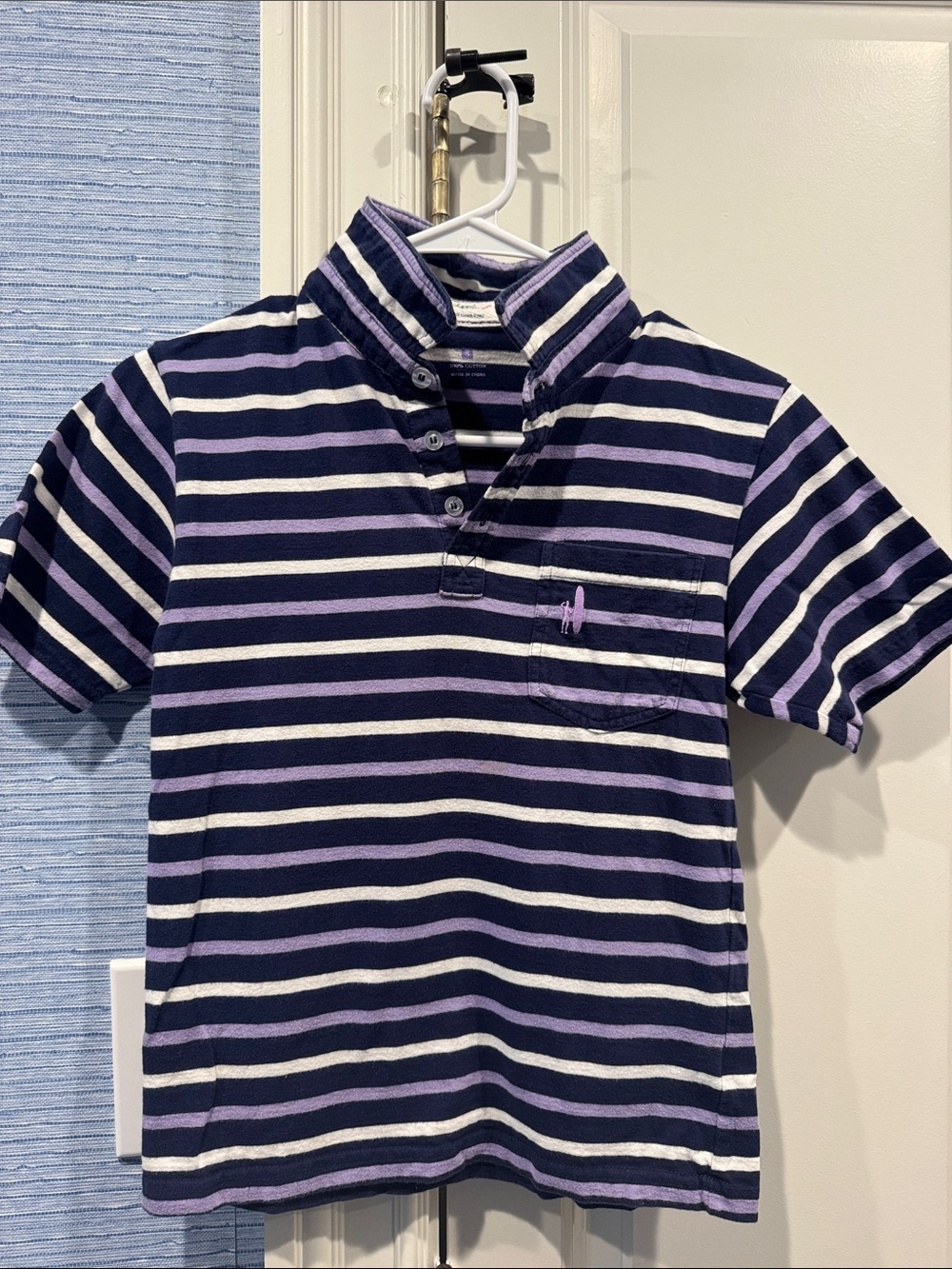 Johnnie-O boy’s Navy, Lavender & White Striped Polo Shirt